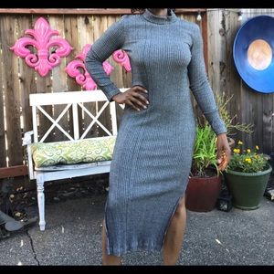 Gray Turtleneck Maxi Dress